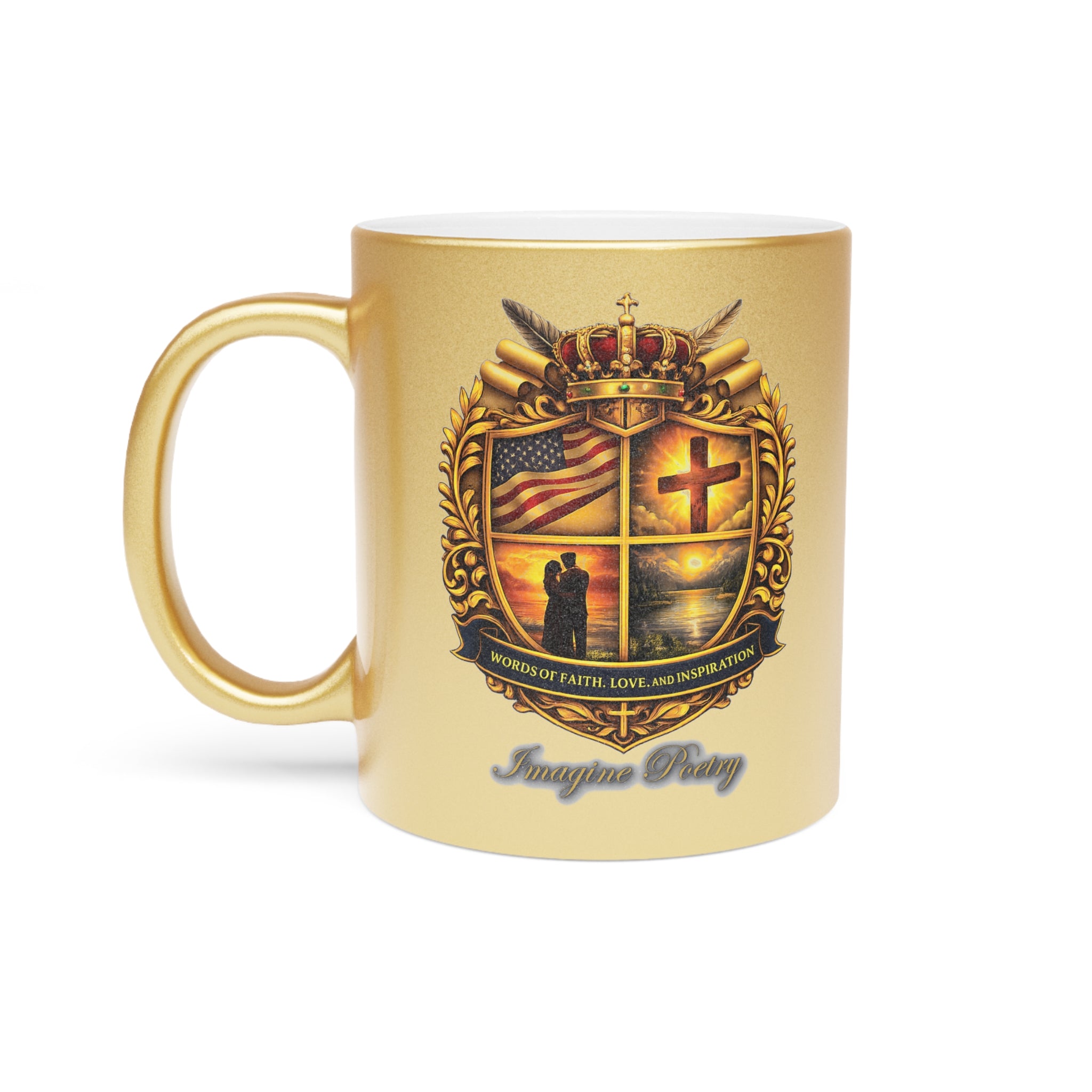 Imagine Poetry Signature Crest Logo Gold Metallic Mug