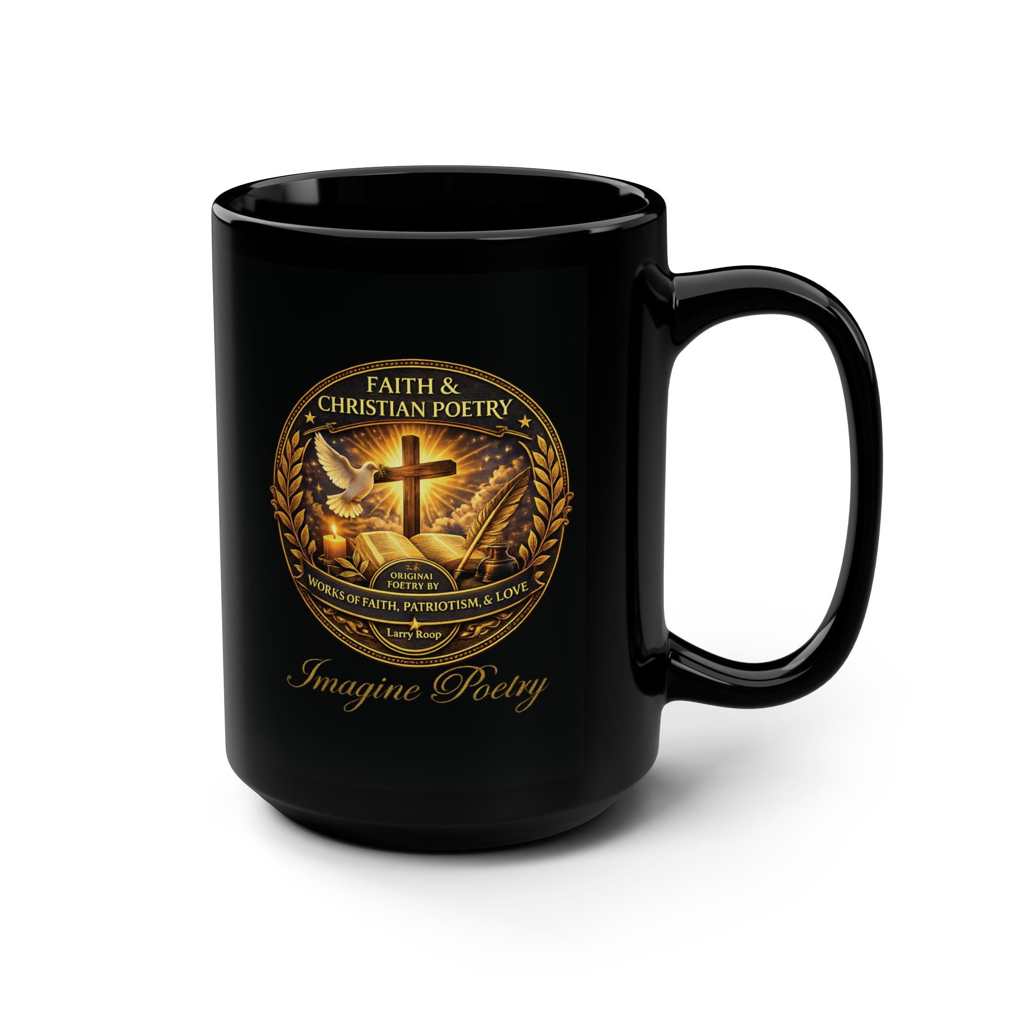 Imagine Poetry Christian Faith Black Mug 15oz