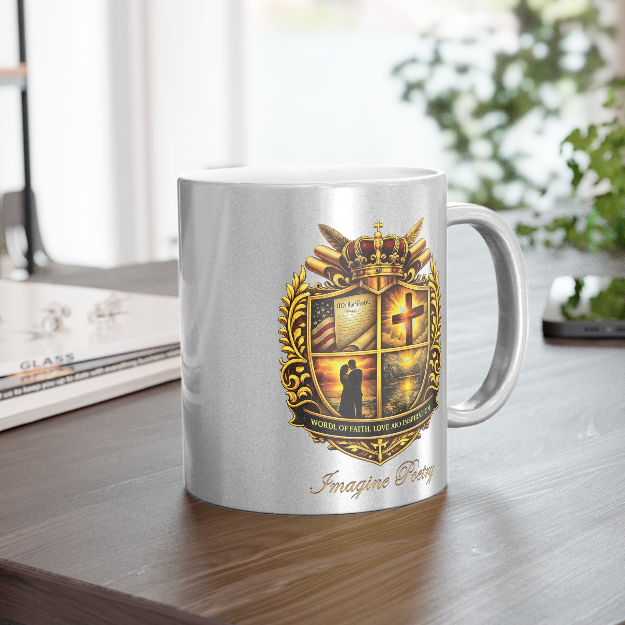 Imagine Poetry Crest Logo Metallic Mug (Silver\Gold)