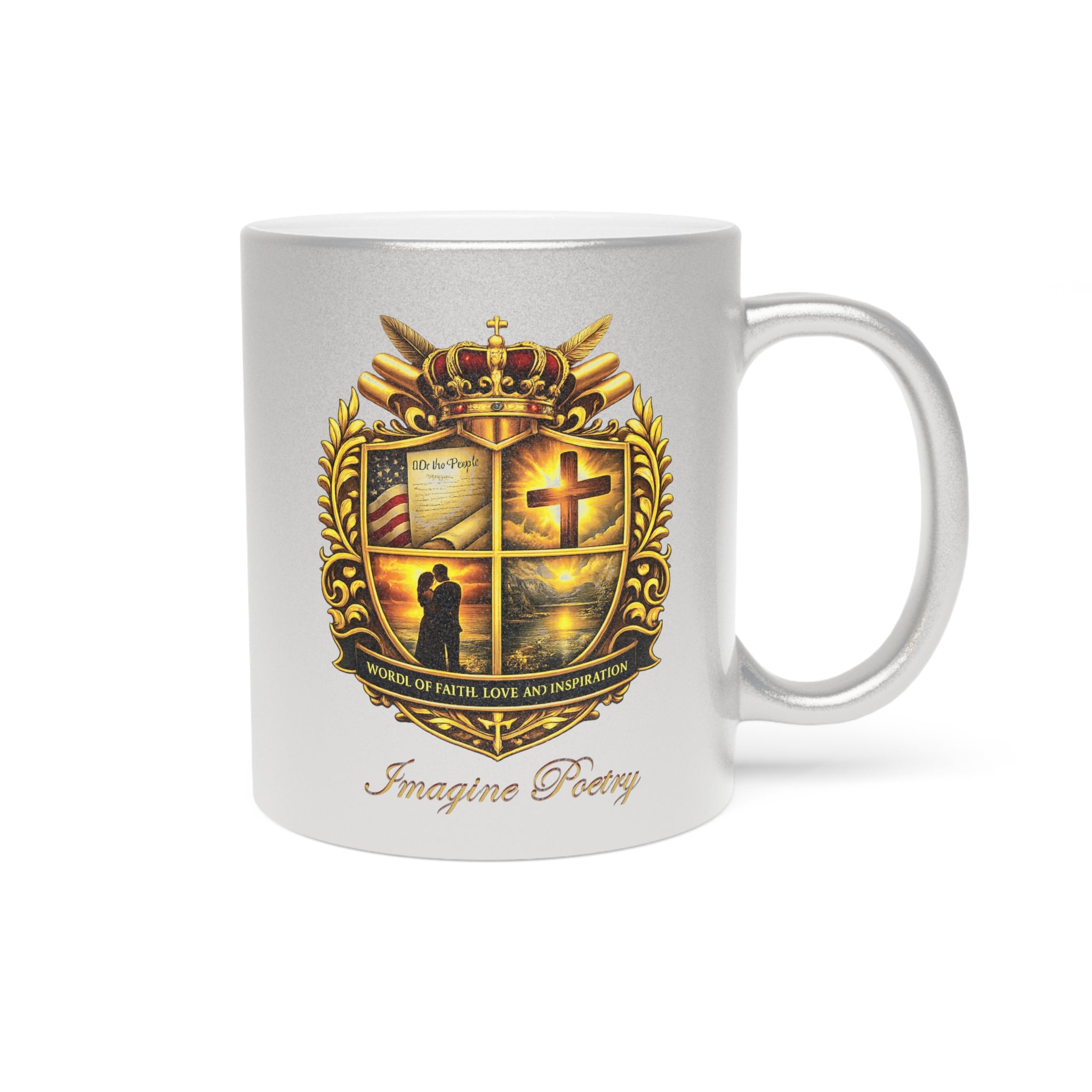 Imagine Poetry Crest Logo Metallic Mug (Silver\Gold)
