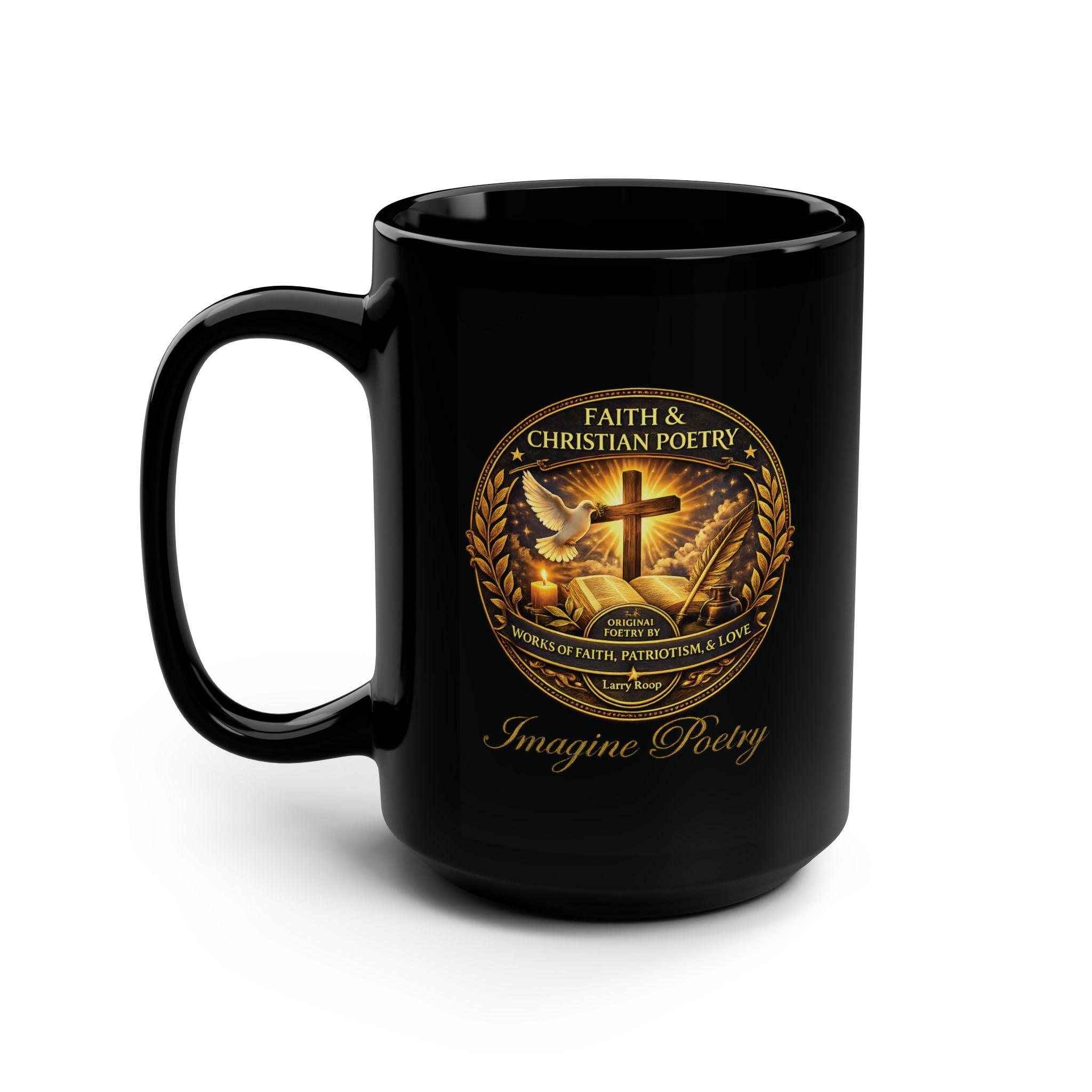 Imagine Poetry Christian Faith Black Mug 15oz
