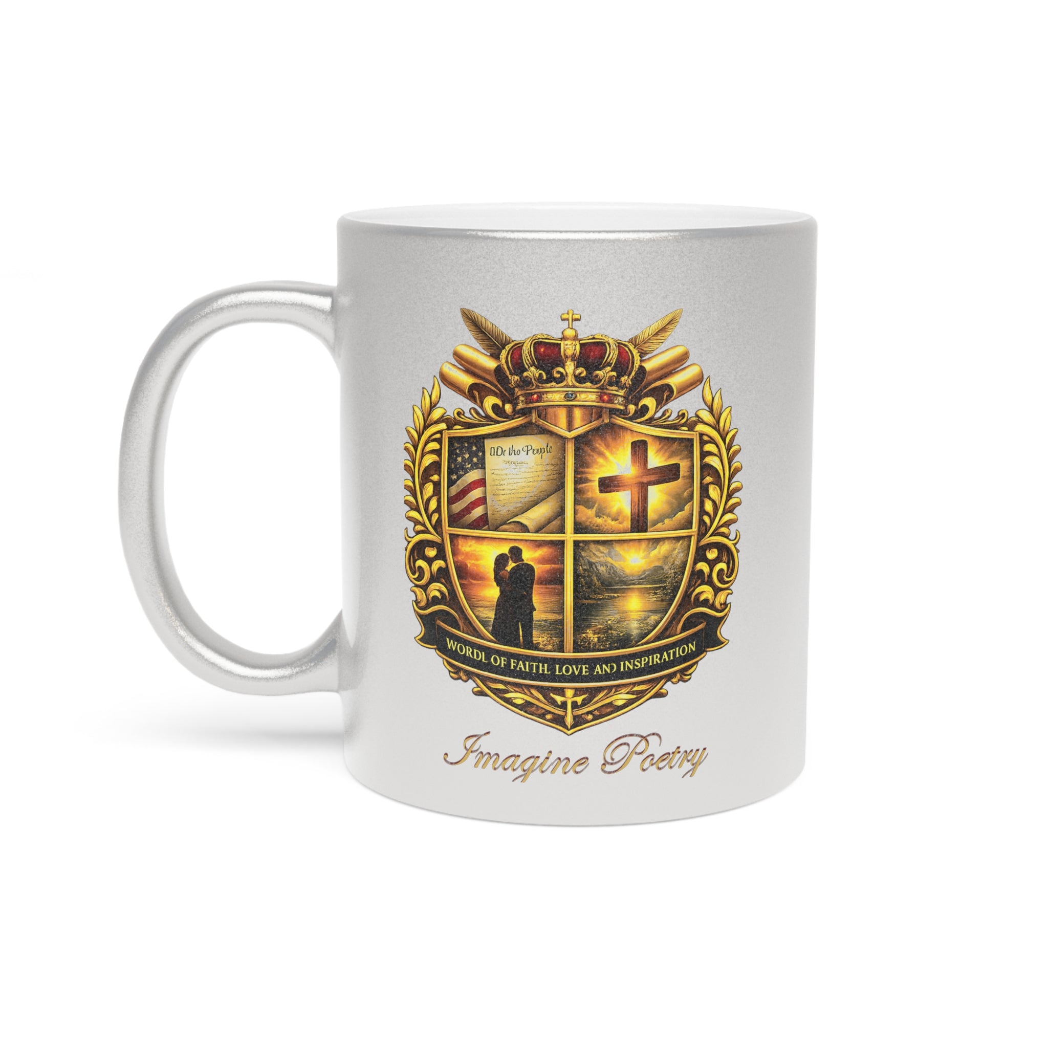 Imagine Poetry Crest Logo Metallic Mug (Silver\Gold)