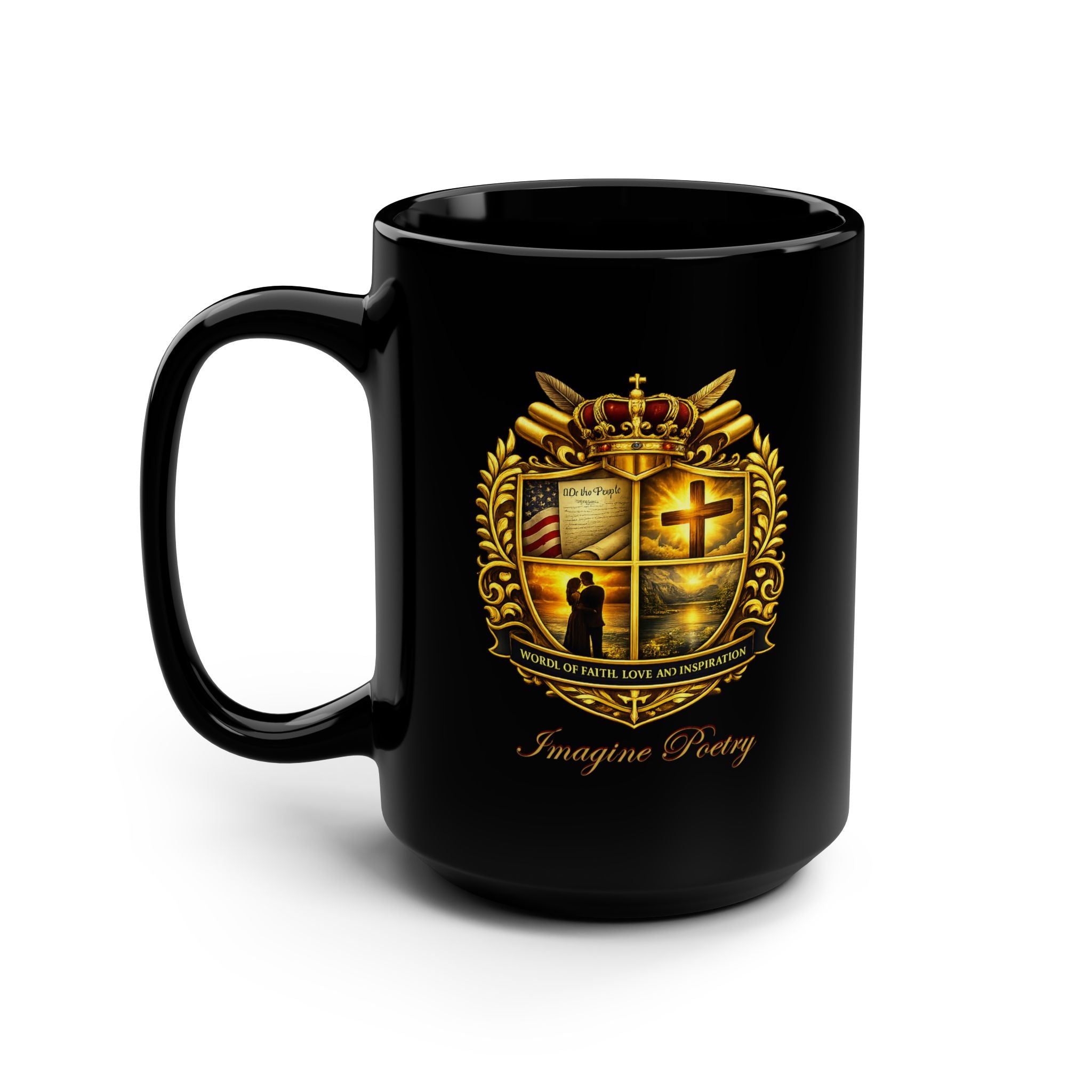 Imagine Poetry Signature Crest Black Mug