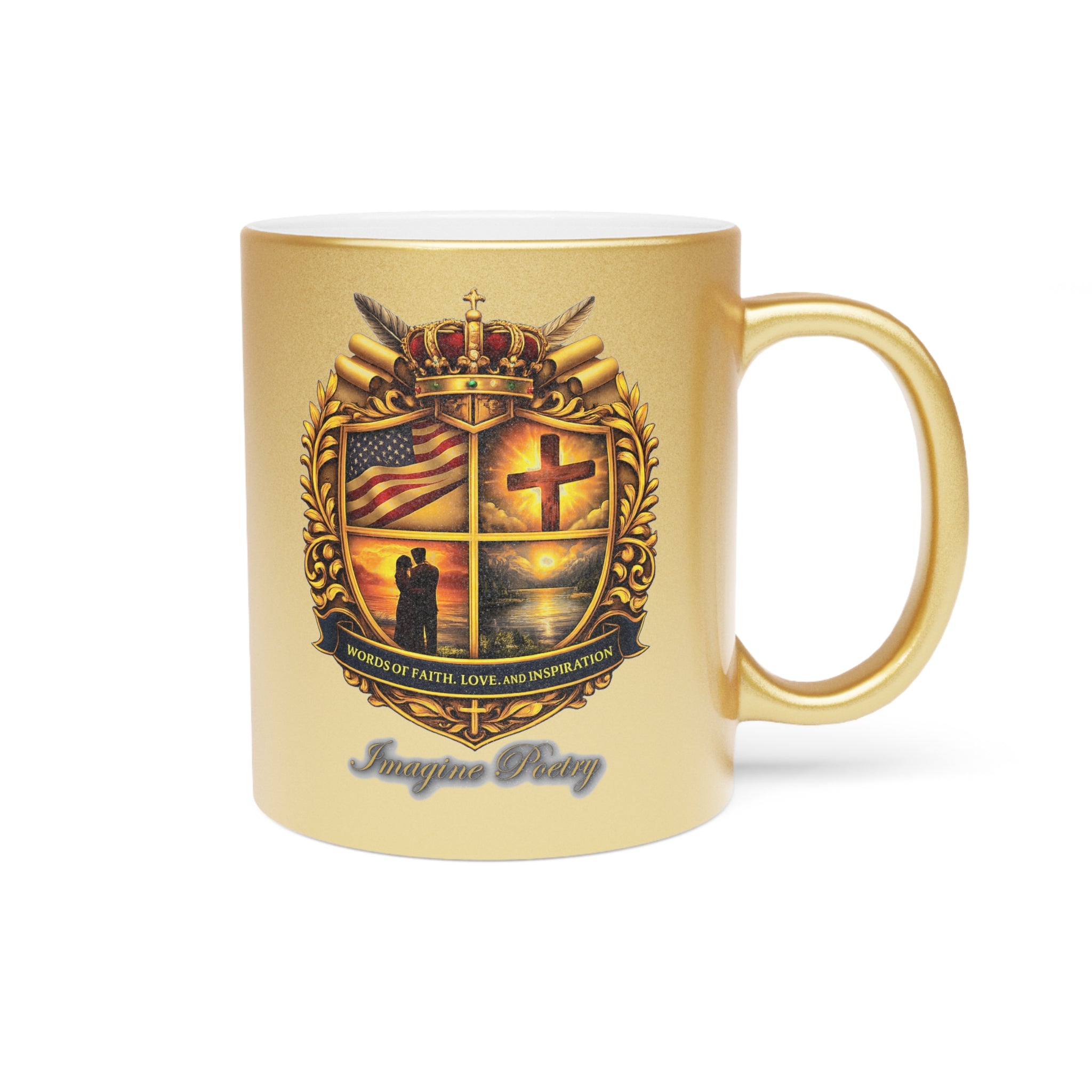 Imagine Poetry Signature Crest Logo Gold Metallic Mug