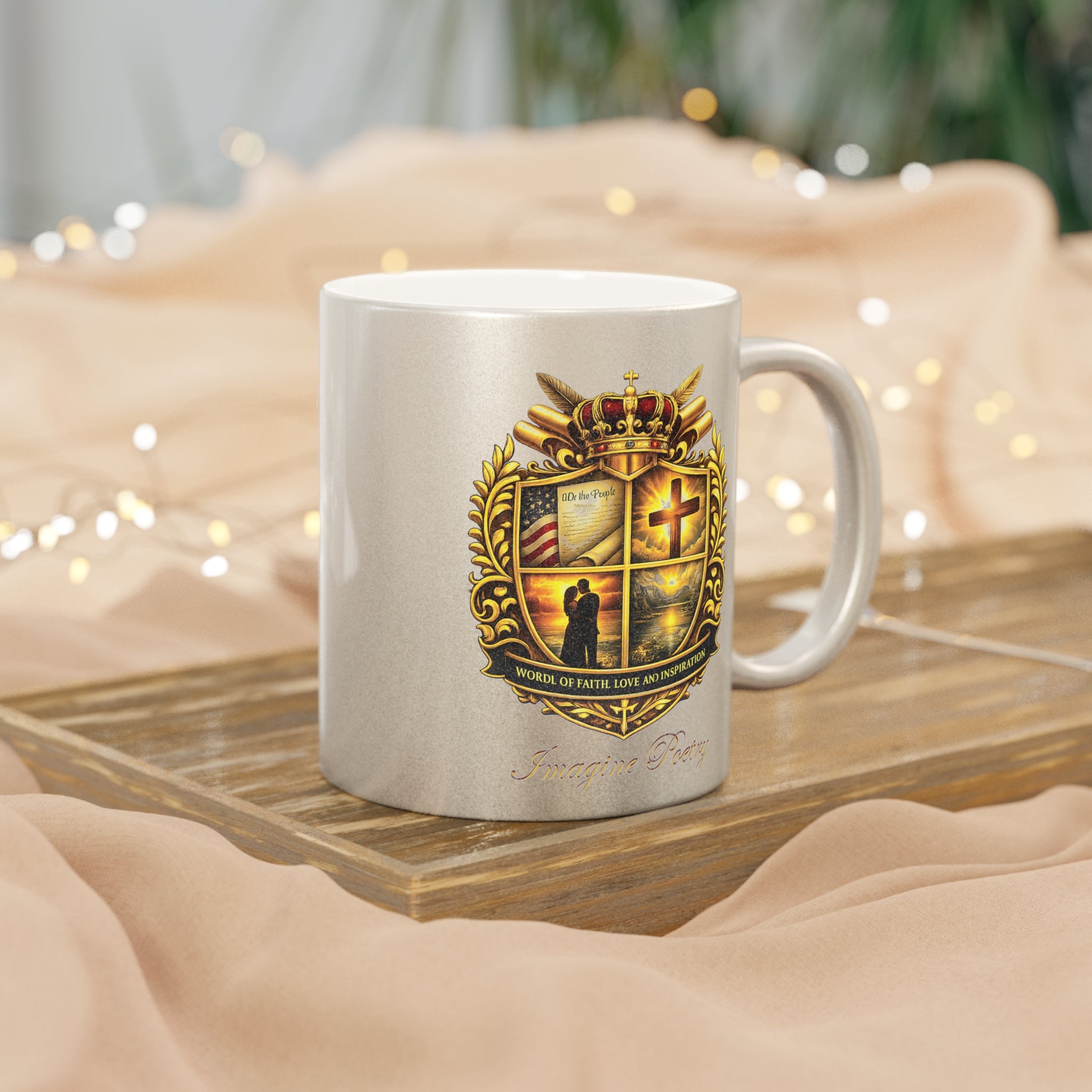 Imagine Poetry Crest Logo Metallic Mug (Silver\Gold)